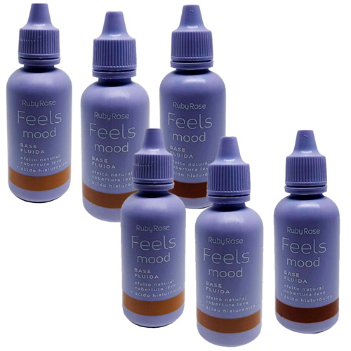 Base Líquida Fluida Feels Mood Grupo 02 Tons Escuros Ruby Rose HB-901/G2 - Kit c/ 06 unid