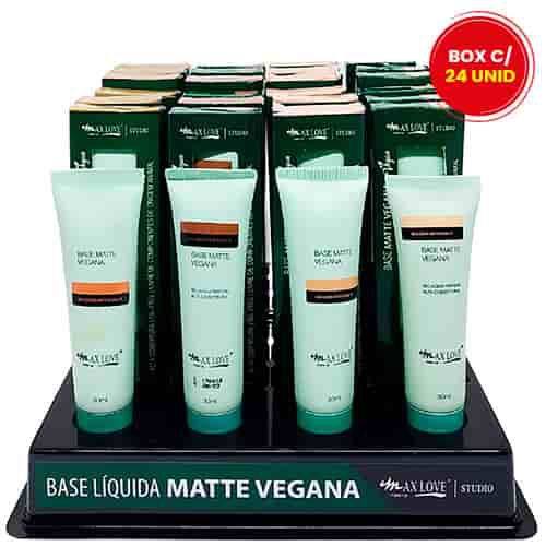 Base Líquida Matte Vegana Cores Claras e Médias 40 ao 47 Max Love - Box c/ 24 unid