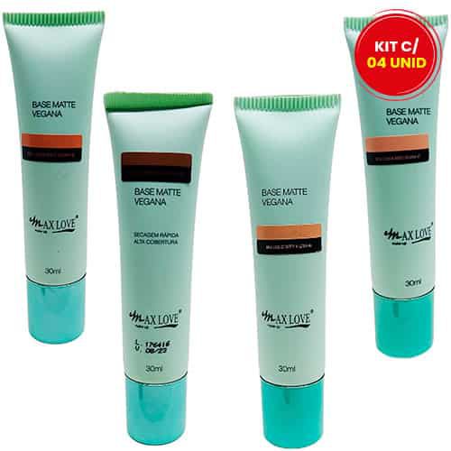 Base Líquida Matte Vegana Cores Claras e Médias 40 ao 47 Max Love - Kit c/ 04 unid