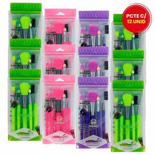 Kit com 5 Pincéis para Maquiagem Beauty Brush Set LUA037-142 - Pcte c/ 12 unid