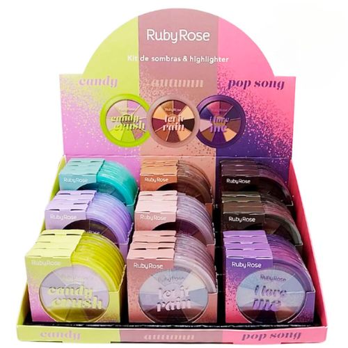 Kit de Sombras e Highlighter Ruby Rose HB-1075 - Box c/ 36 unid
