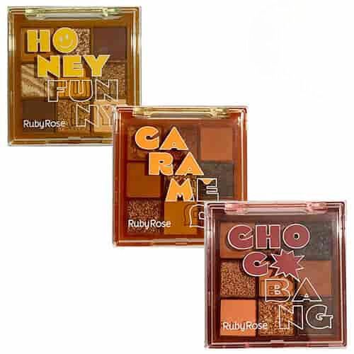Paletas de Sombras Ruby Rose HB-1076 - Kit c/ 03 unid