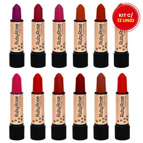 Batom Bastão Matte Ruby Rose HB-8516 - Kit c/ 12 unid