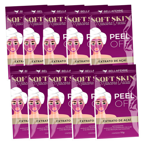 Máscara Facial Peel Off Extrato de Açaí Soft Skin Bella Femme SS80015 - Pcte c/ 10 unid