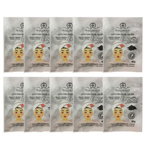 Máscara Facial Esfoliante Carvão Ativado Phállebeauty PH0081 - Pcte c/ 10 unid