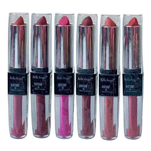 Batom & Batom Liquido 2 em 1 Belle Angel B073 - Kit c/ 06 unid
