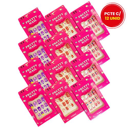 Unhas Postiças Infantil Pretty Nail SM756-046-10-4 - Pcte c/ 12 unid