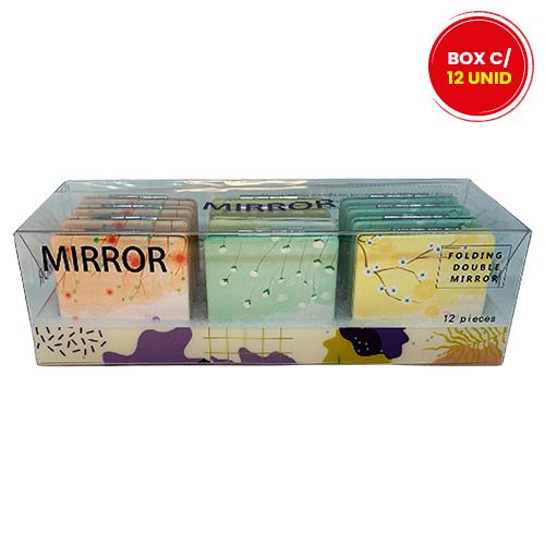 Espelho Portátil de Bolsa Modelo Luxo Estampado LUA197-003 6-3 - Box c/ 12 unid