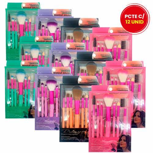 Kit com 07 Pincéis para Maquiagem + Espelho Bilansy BK042 - Pcte c/ 12 unid