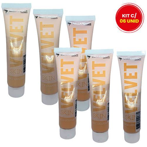 Base Líquida Velvet Skin Tons Claros Bella Femme BF10078A - Kit c/ 06 unid