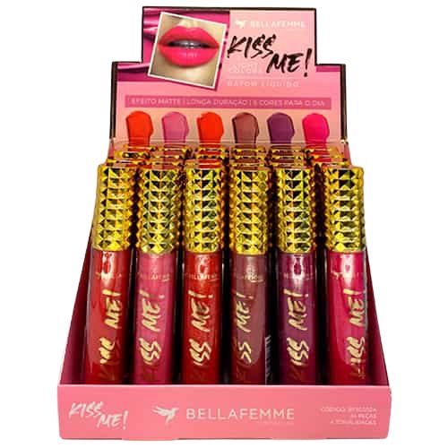 Batom Líquido Kiss Me Light Colors Bella Femme BF10102A - Box c/ 24 unid
