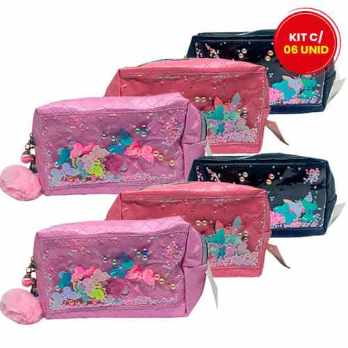 Necessaire Estampada Borboleta LUA210-016-13-13-2 - Kit c/ 06 unid
