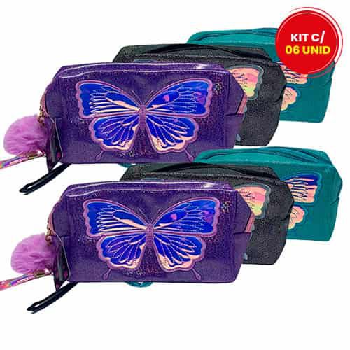 Necessaire Estampada Borboleta Interponte HN86683 - Kit c/ 06 unid