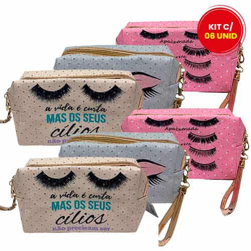 Necessaire Estampada Cílios Interponte HN86687 - Kit c/ 06 unid