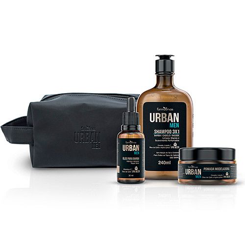 Kit Urban Men Shampoo + Óleo para Barba + Pomada Modeladora Farmaervas