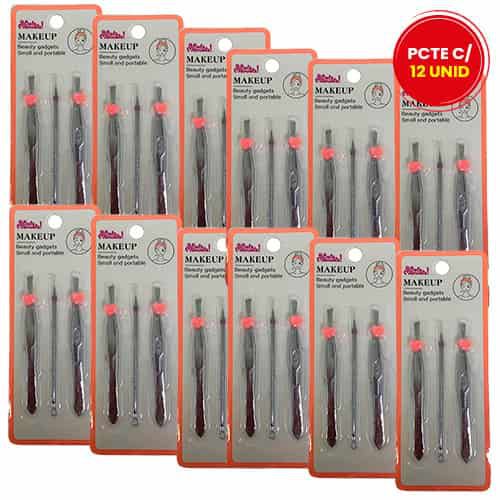 Kit com 03 Pinças para Sobrancelha QBela Manuela! QBM00929 - Pcte c/ 12 unid