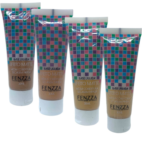 Base Líquida Efeito Matte Media Cobertura Fenzza BE64 - Kit c/ 04 unid