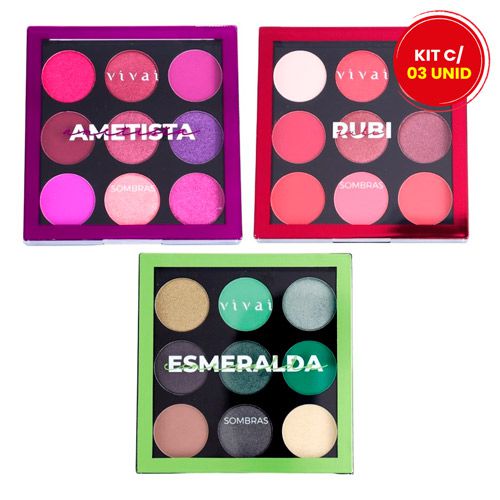 Paleta de Sombras com 09 Cores Vivai 4034.9.1 - Kit c/ 03 unid