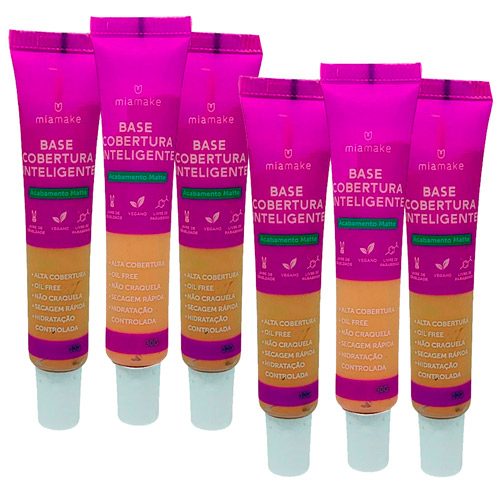 Base Líquida Cobertura Inteligente Cores Médias Mia Make 290 - Kit c/ 06 unid