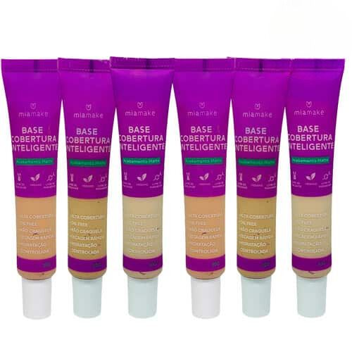 Base Líquida Cobertura Inteligente Cores Claras Mia Make 289 - Kit c/ 06 unid
