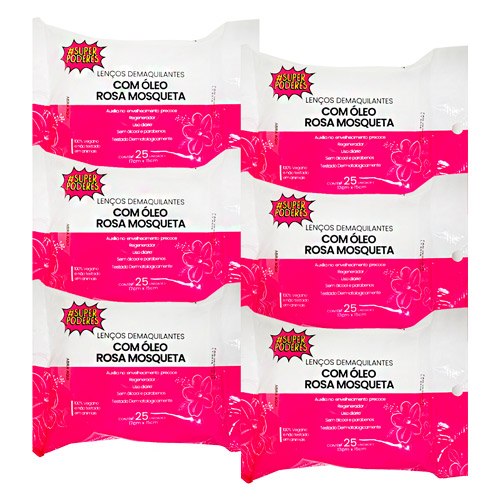 Lenço Demaquilante com Óleo de Rosa Mosqueta Super Poderes LDSP05 - Kit c/ 06 unid