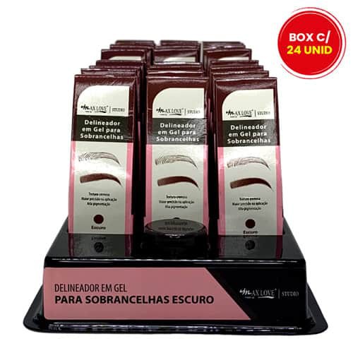 Delineador em Gel para Sobrancelhas Cor Escuro Max Love -  Box c/ 24 unid
