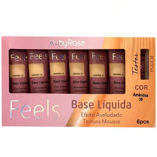 Base Líquida Feels Ruby Rose HB-8053 Amêndoa 30  – Box c/ 06 unid