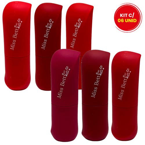 Batom Bastão Matte Lipstick Miss Betty K116 - Kit c/ 06 unid