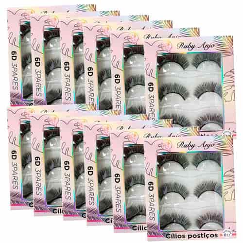 Cílios Postiços com 03 Pares 6D 011 Ruby Anjo RA-225 - Pcte c/ 12 unid