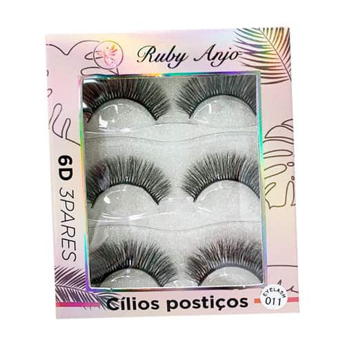 Cílios Postiços com 03 Pares 6D 011 Ruby Anjo RA-225