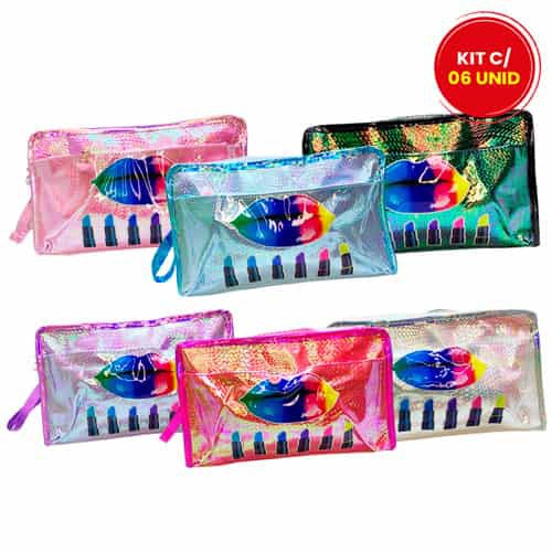 Necessaire Frasqueira Estampada Boca Arco-Íris WF-2020 - Kit c/ 06 unid