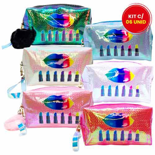 Necessaire Estampada Boca Arco-Íris WF-2018 - Kit c/ 06 unid