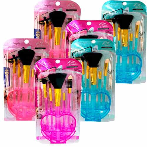 Kit com 05 Pincéis para Maquiagem + Suporte Coração SM-222-168-2-1 - Kit c/ 06 unid