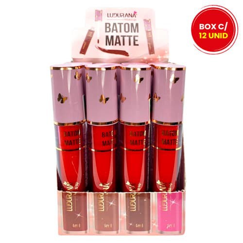 Batom Líquido Matte Cereja Ludurana B00149 - Box c/ 12 unid
