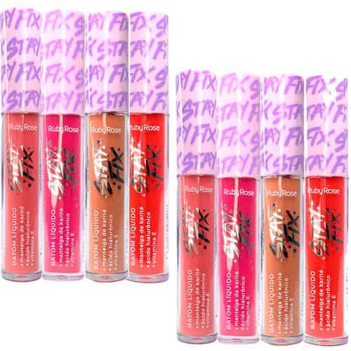Batom Líquido Stay Fix Ruby Rose HB-569 - Kit c/ 08 unid