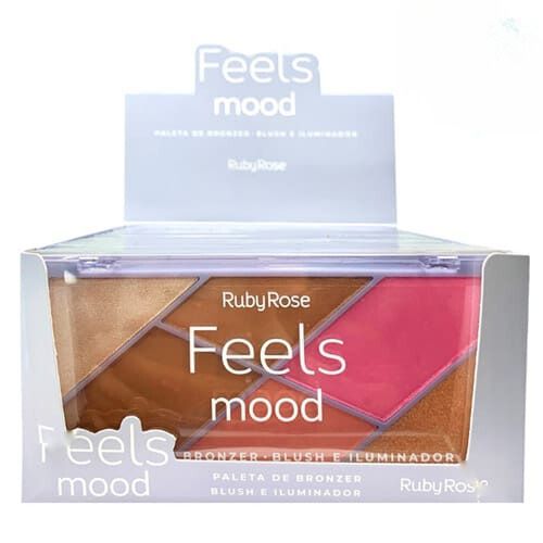Paleta de Bronzer, Blush e Iluminador Feels Mood Ruby Rose HB-7528 - Box c/ 12 unid