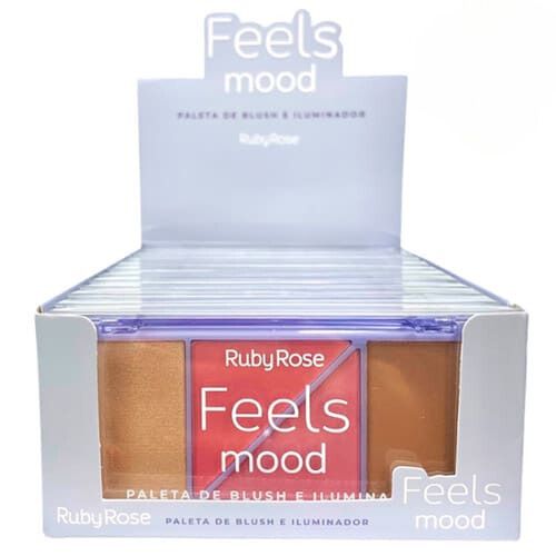 Paleta de Blush e Iluminador Grupo 01 Feels Mood Ruby Rose HB-7529/1 - Box c/ 12 unid