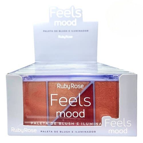Paleta de Blush e Iluminador Grupo 02 Feels Mood Ruby Rose HB-7529/2 - Box c/ 12 unid