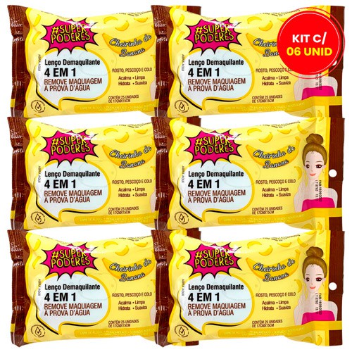 Lenço Demaquilante 4 em 1 Cheirinho de Banana Super Poderes LDSP06 - Kit c/ 06 unid