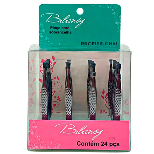 Pinça para Sobrancelha Profissional Bilansy BM038-4 - Box c/ 24 unid