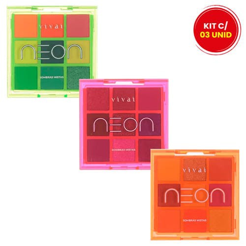 Paleta de Sombras Mistas Neon Vivai 4035.8.1 - Kit c/ 03 unid