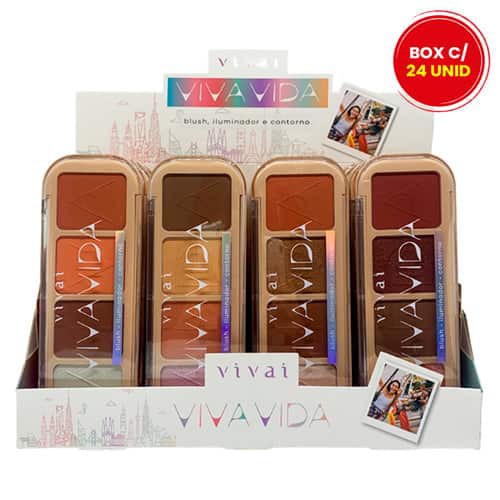 Paleta de Blush, Iluminador e Contorno Viva Vida Vivai 1044.1.1 - Box c/ 24 unid