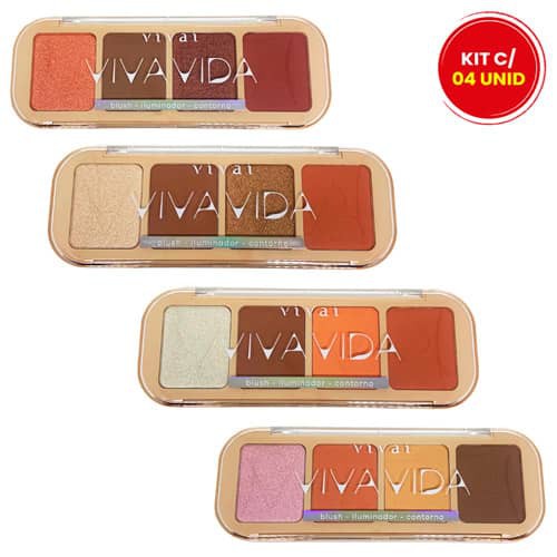 Paleta de Blush, Iluminador e Contorno Viva Vida Vivai 1044.1.1 - Kit c/ 04 unid