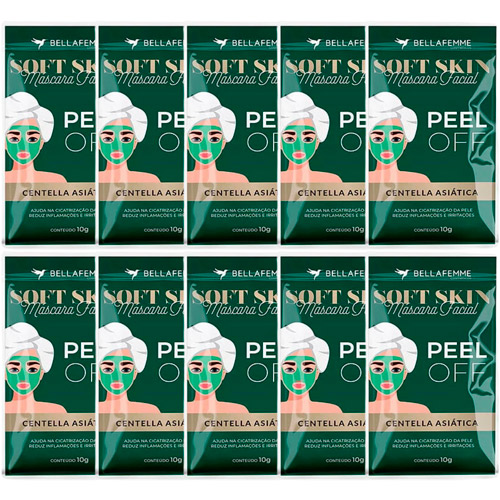 Máscara Facial Peel Off Centella Asiática Soft Skin Bella Femme - Pcte c/ 10 unid