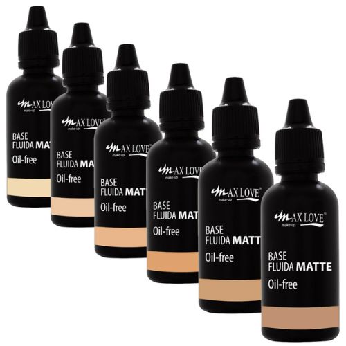 Base Fluida Matte Oil-Free Cores Claras e Médias 300 a 305 Max Love - Kit c/ 06 unid
