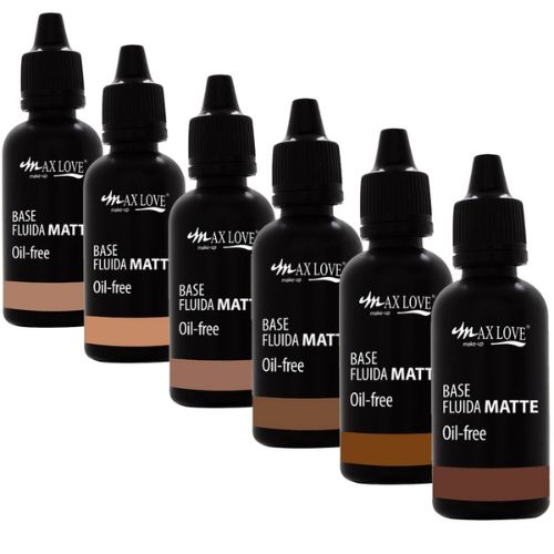 Base Fluida Matte Oil-Free Cores Médias e Escuras 306 a 311 Max Love - Kit c/ 06 unid