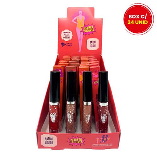 Mini Batom Líquido com Cera de Abelha Super Poderes BATLMSP - Box c/ 24 unid