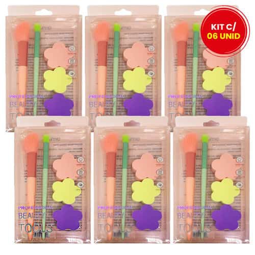 Kit com 02 Pincéis e 03 Esponjas LUA155-206-5-5 - Kit c/ 06 unid