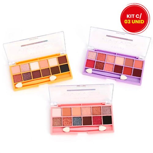 Paleta de Sombras Mattes e Metálicas Viva Vida Vivai 4051.1.1 - Kit c/ 03 unid