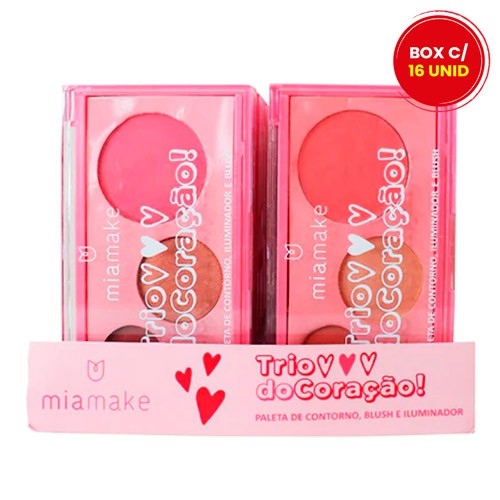 Paleta de Contorno, Blush e Iluminador Trio do Coração Mia Make MM0711B1 - Box c/ 16 unid